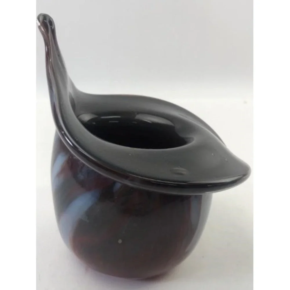 VTG Kanawha Brown Slag Glass Jack in Pulpit Top Hat Vase 1970s Amber White Swirl